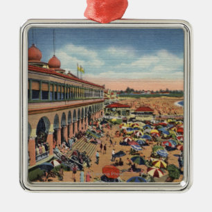 Crowds on the Beach in Front of Casino Metal Tree Decoration