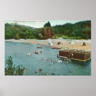Crowds Swimming in the Russian River Poster