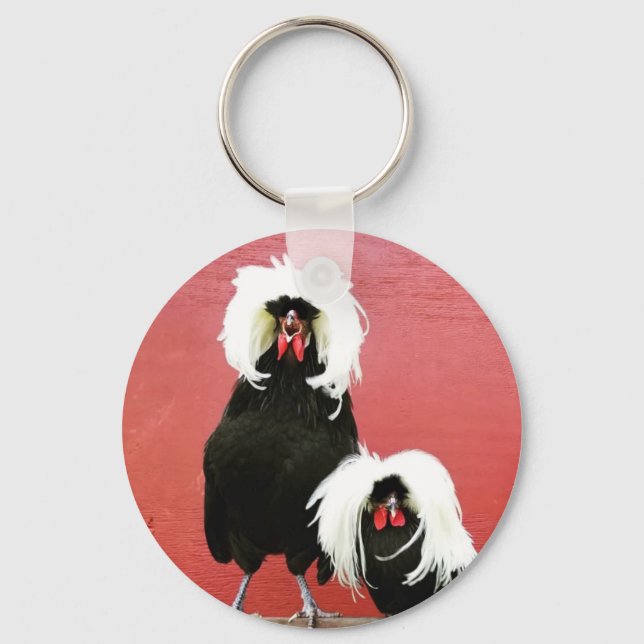 Crowing Rooster Polish Chicken Keychain (Front)