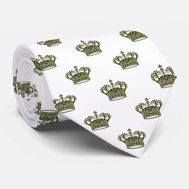 Crown 01 - Dark Olive on White Tie (Rolled)