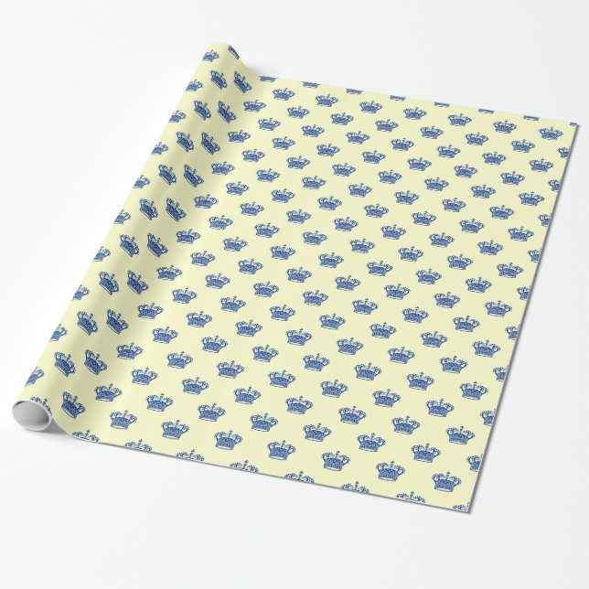 Crown 01 - Navy on Pale Yellow Wrapping Paper (Unrolled)