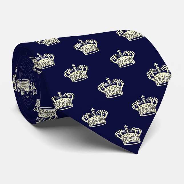 Crown 01 - Pale Yellow on Dark Navy Tie (Rolled)