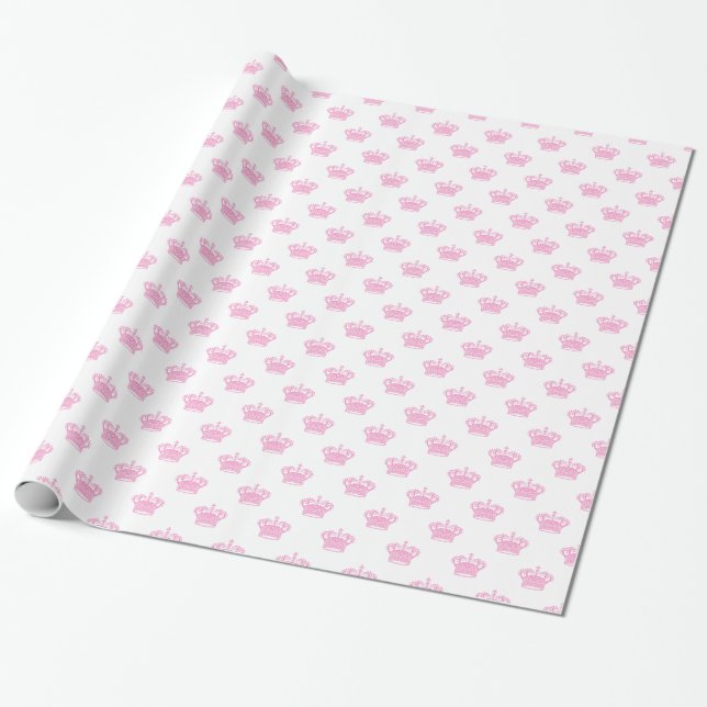 Crown 01 - Pink on White Wrapping Paper (Unrolled)
