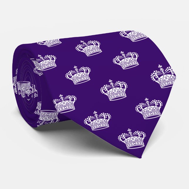 Crown 01 - White on Deep Purple Tie (Rolled)