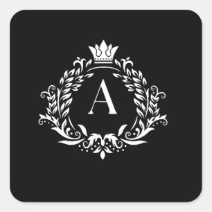 Crown “A” Letter Royal Monogram  Square Sticker