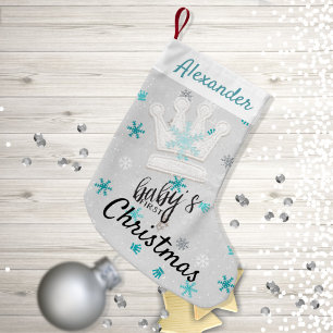 Crown and Blue Snowflakes First Christmas Stocking