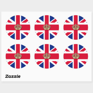 Crown and British Union Jack Flag Classic Round S Classic Round Sticker