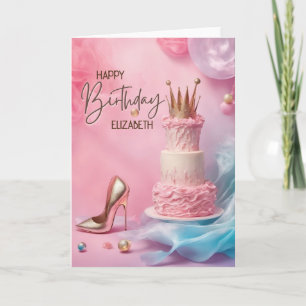 Crown and High Heel Shoes Happy Birthday Card