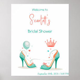 Crown and High Heels – Glamorous Pink & Mint Theme Poster