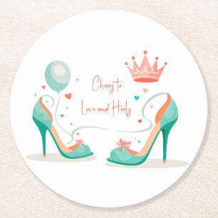 Crown and High Heels – Glamourous Pink & Mint Them Round Paper Coaster