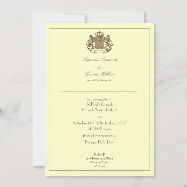 Crown and Lions Wedding Invitation (Front)