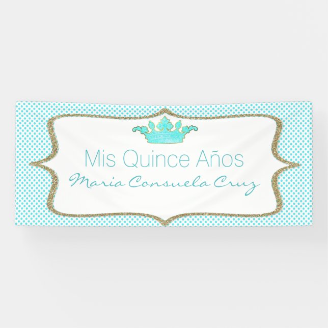 Crown and Polka Dot Quinceanera Banner (Horizontal)
