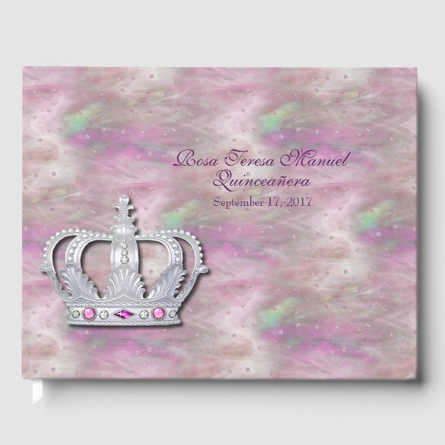 Crown and Satin Quinceañera Guest Book (Front)