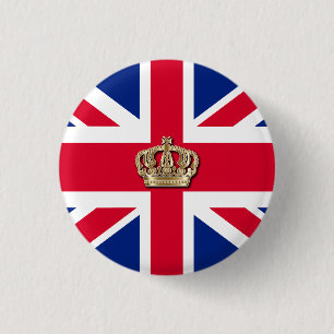 Crown and Union Jack Patriotic 3 Cm Round Badge