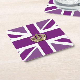 Crown and Union Jack Patriotic Square Paper Coaste Coaster
