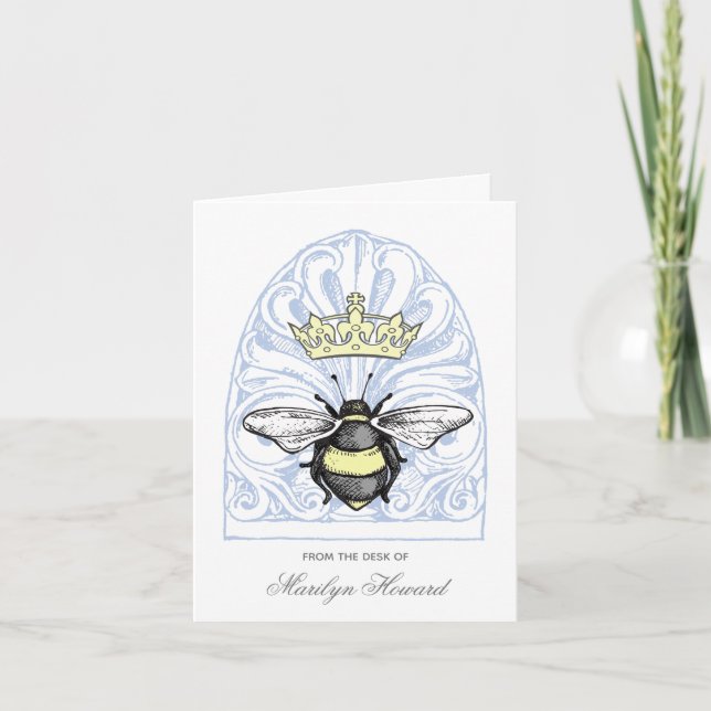 Crown Bee (Blue) | Personalised Note Card (Front)