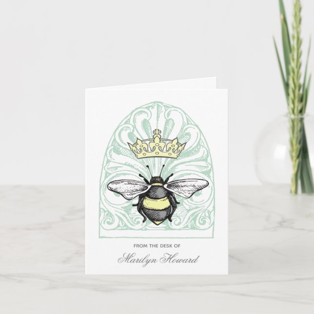 Crown Bee (Green) | Personalised Note Card (Front)