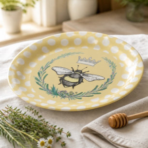 Crown Bee   Honey Polka Dot Paper Plates