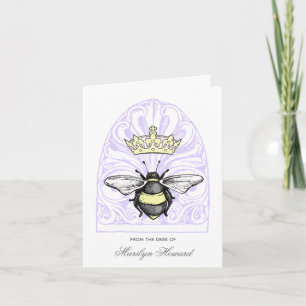 Crown Bee (Purple) Personalised Note Cards