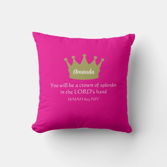 Crown Bible Verse Christian Faith Hot Pink Cushion (Front)