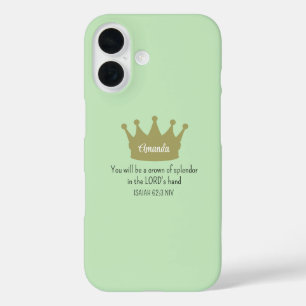 Crown Bible Verse Christian Faith Light Green iPhone 16 Case