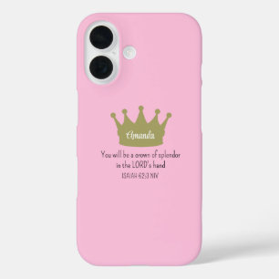 Crown Bible Verse Christian Faith Light Pink iPhone 16 Case