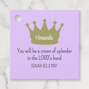 Crown Bible Verse Christian Faith Light Purple Favour Tags