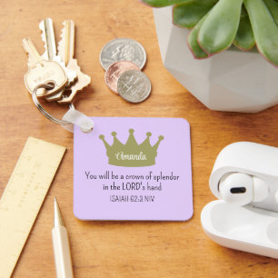Crown Bible Verse Christian Faith Light Purple Key Ring