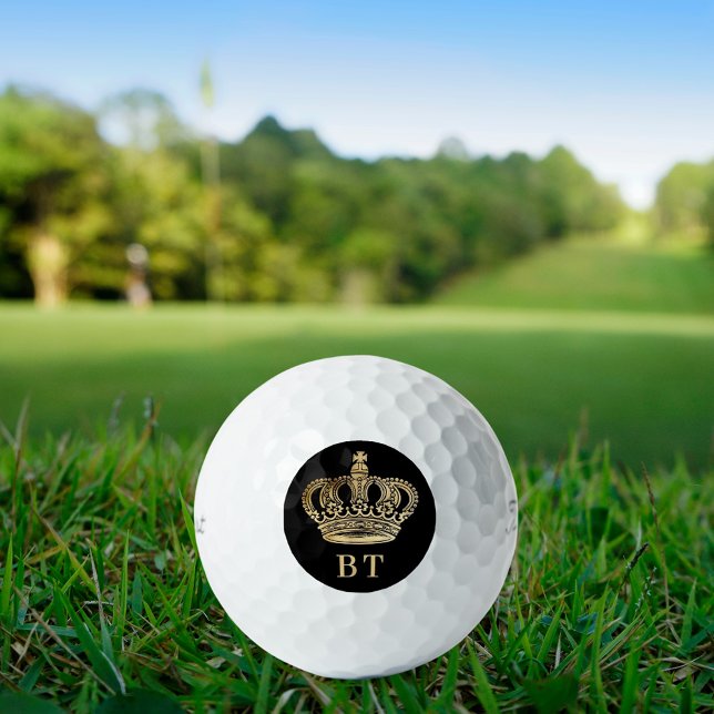 Crown black monogram initials golf balls (Creator Uploaded)