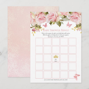 Crown   Butterflies Floral Baby Shower Bingo Card