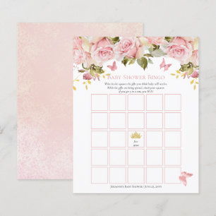 Crown   Butterflies Floral Baby Shower Bingo Card