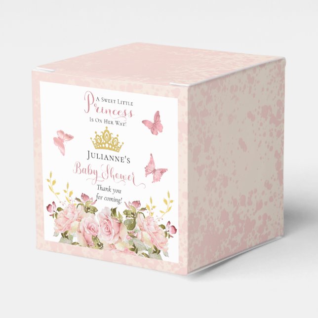 Crown | Butterflies Floral Princess Baby Shower Favour Box (Front Side)
