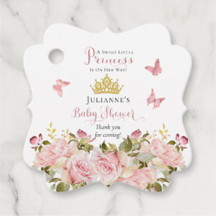 Crown   Butterflies Floral Princess Baby Shower Favour Tags
