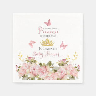 Crown Butterflies Floral Princess Baby Shower Napkin