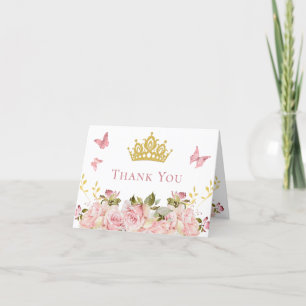 Crown   Butterflies Floral Princess Birthday Thank You Card