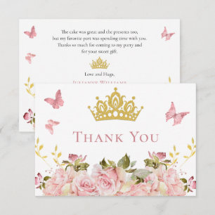 Crown   Butterflies Floral Princess Birthday Thank You Card