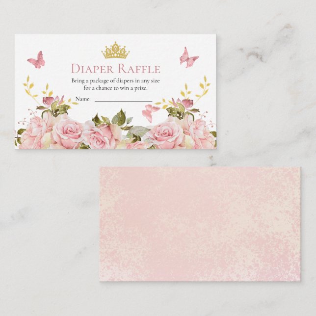 Crown Butterflies Floral Shower Diaper Raffle  Enclosure Card (Front/Back)