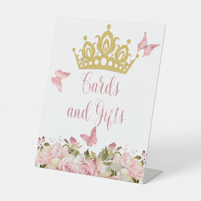 Crown Butterflies Pink Floral Cards and Gifts Sign (Front)