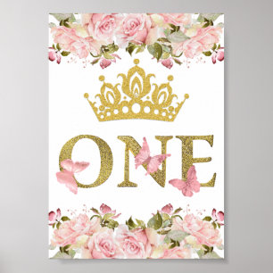 Crown Butterflies Pink Floral High Chair Sign
