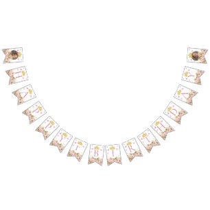 Crown Butterflies Pink Floral Photo Happy Birthday Bunting