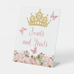 Crown Butterflies Pink Floral Sweets & Treats Pedestal Sign