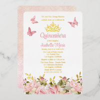 Crown | Butterflies Pink Rose Floral Quinceañera