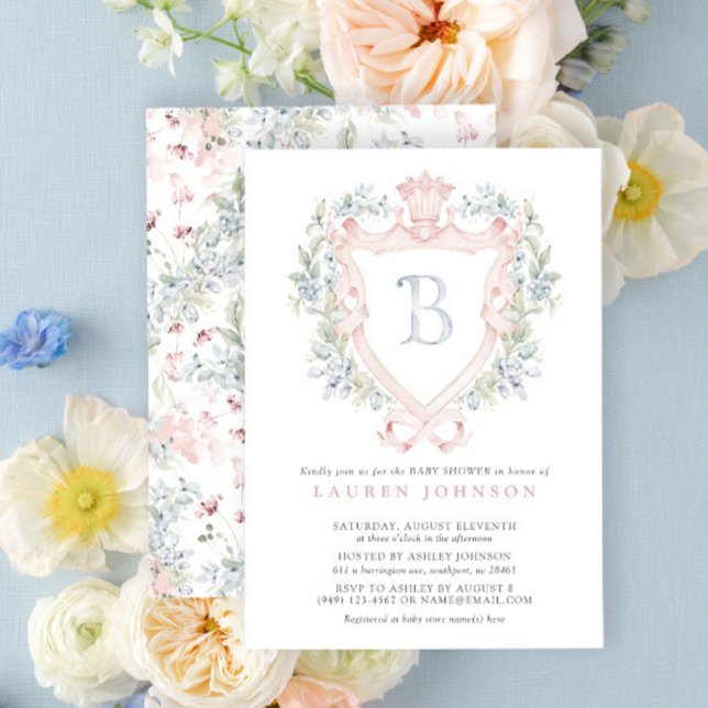 Crown Crest Monogram Pink Blue Baby Shower Invitation (Baby Shower Invitation!)