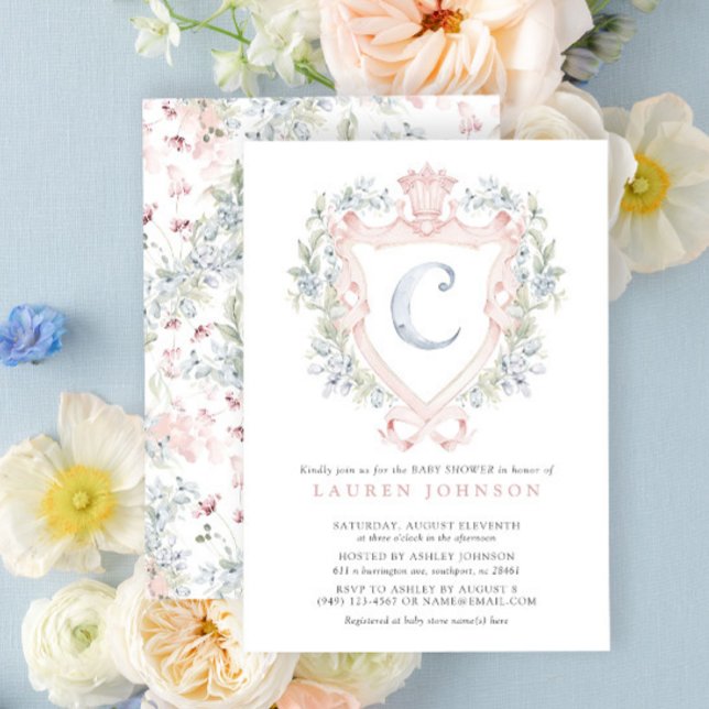 Crown Crest Monogram Pink Blue Baby Shower Invitation (Baby Shower Invitation!)