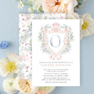 Crown Crest Monogram Pink Blue Baby Shower Invitation