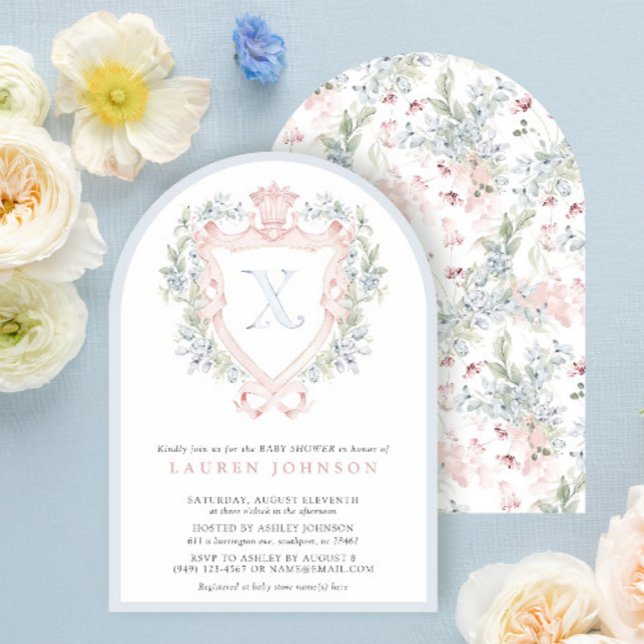 Crown Crest Monogram Pink Blue Baby Shower Invitation (Creator Uploaded)