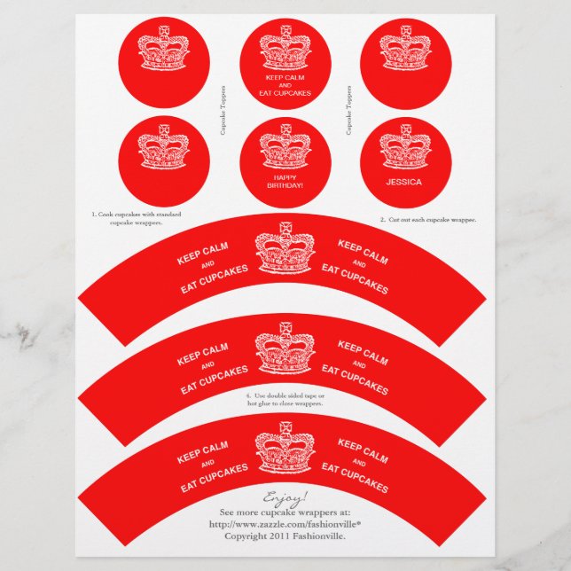 Crown Cupcake Wrappers Keep Calm Red Letterhead (Front)