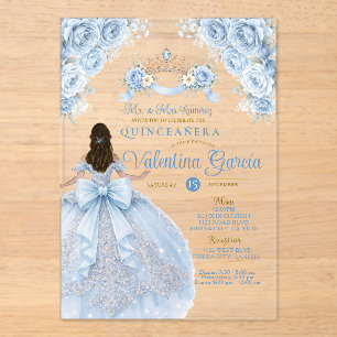 Crown Dusty Blue Crown Gold Quinceañera Birthday Acrylic Invitations