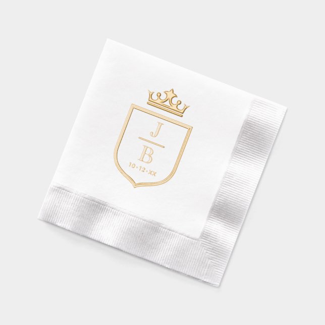 Crown Family Crest 2 Initial Wedding Monogram #2CA Foil Napkins (Left)