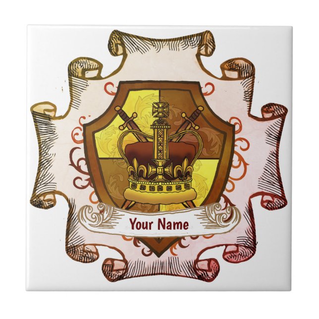 Crown Family Crest Surname Tile (Front)